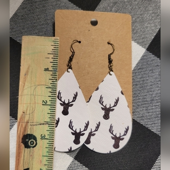 NWOT homemade faux leather buck double sided earrings - Picture 2 of 3